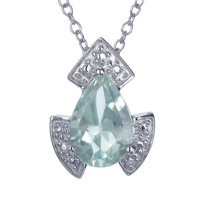 1.10 cttw Green Amethyst Pendant Necklace .925 Sterling Silver 9x6 MM Pear