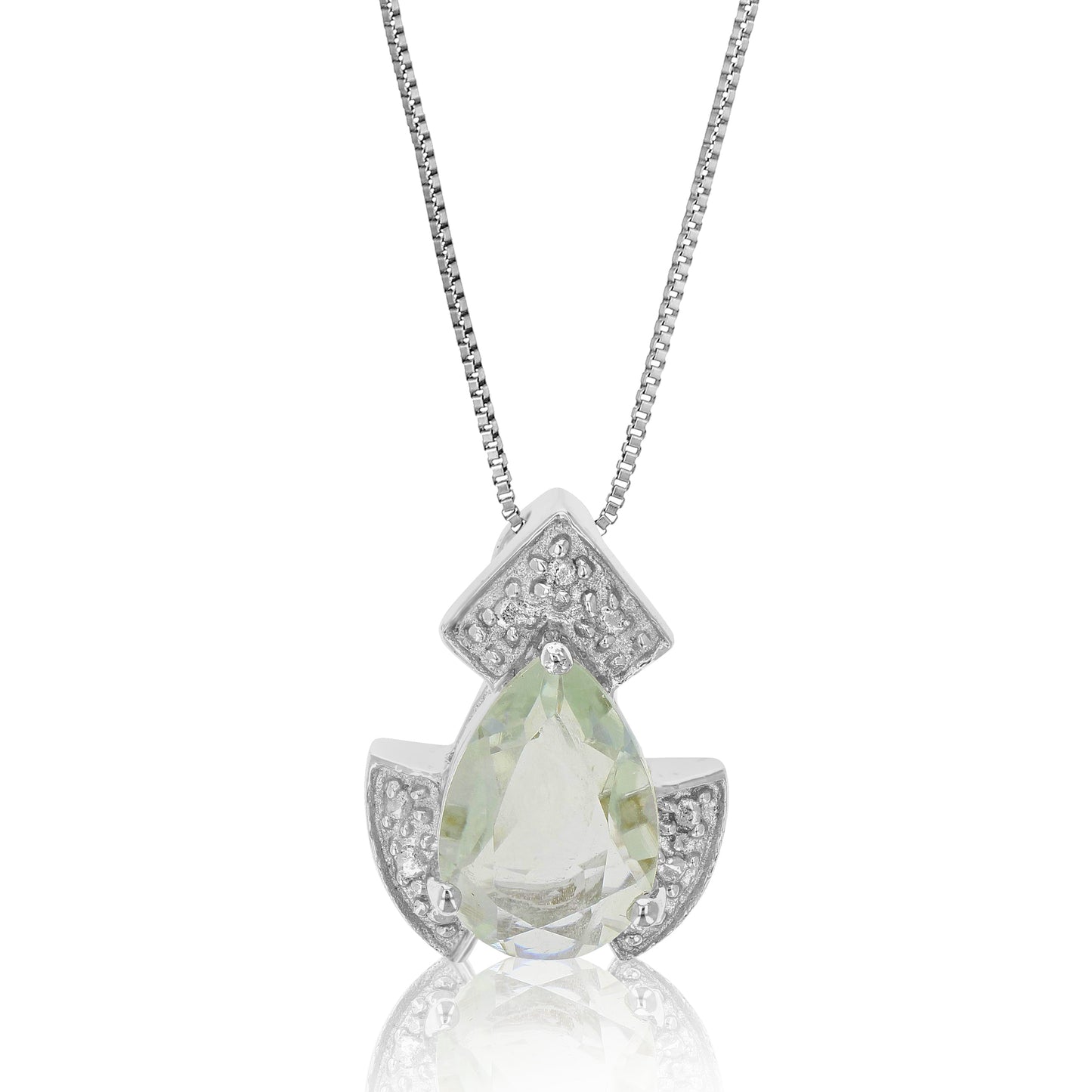 1.10 cttw Green Amethyst Pendant Necklace .925 Sterling Silver 9x6 MM Pear