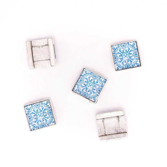 10units For 10mm flat cord slider with square Portuguese tiles for bracelet finding（22mm*22mm） D-1-10-227